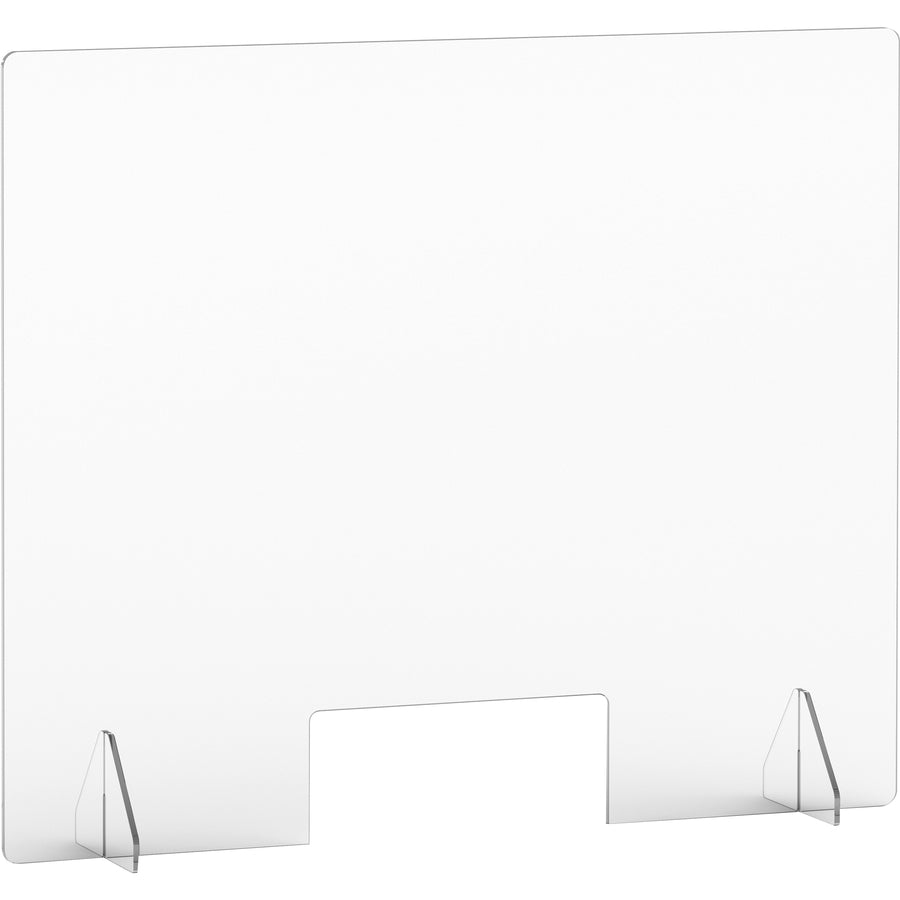 Lorell Social Distancing Barrier w/Pass-Through Cutout - 36" Width x 7" Depth x 30" Height - 1 Each - Clear - Acrylic