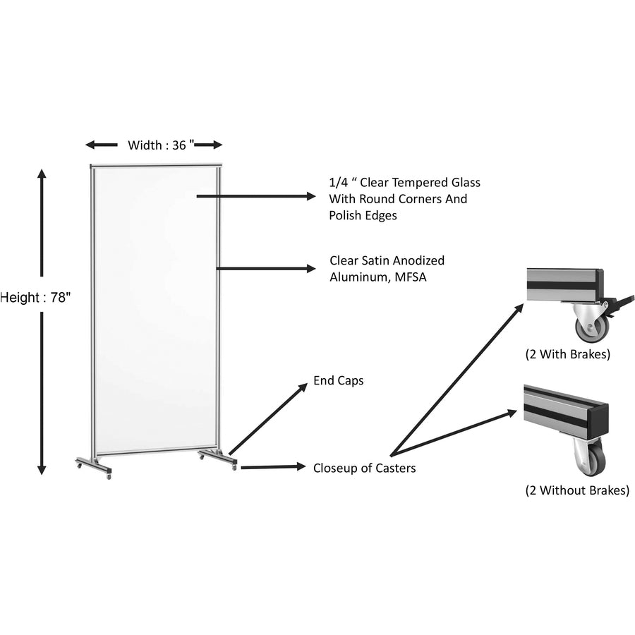 lorell-mobile-full-protective-glass-screen-36-width-x-03-depth-x-78-height-1-each-clear-tempered-glass-aluminum_llr55673 - 6