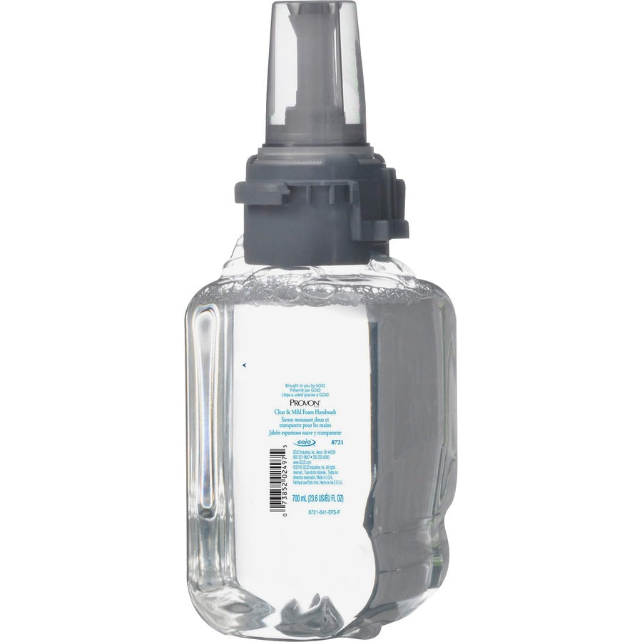 Provon ADX-7 Clear & Mild Foam Handwash - Fragrance-free ScentFor - 23.7 fl oz (700 mL) - Pump Bottle Dispenser - Kill Germs - Hand - Moisturizing - Clear - Rich Lather, Dye-free, Bio-based - 4 / Carton