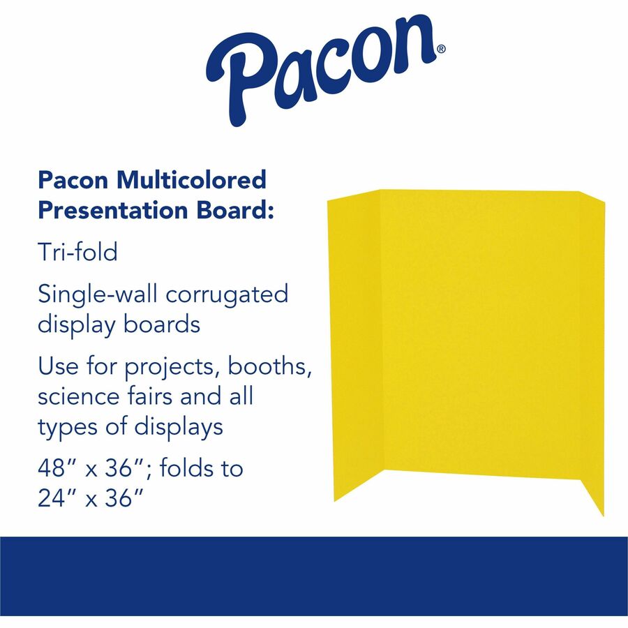 pacon-single-wall-presentation-board-48-height-x-36-width-yellow-surface-tri-fold-recyclable-corrugated-4-carton_pacp3769 - 2