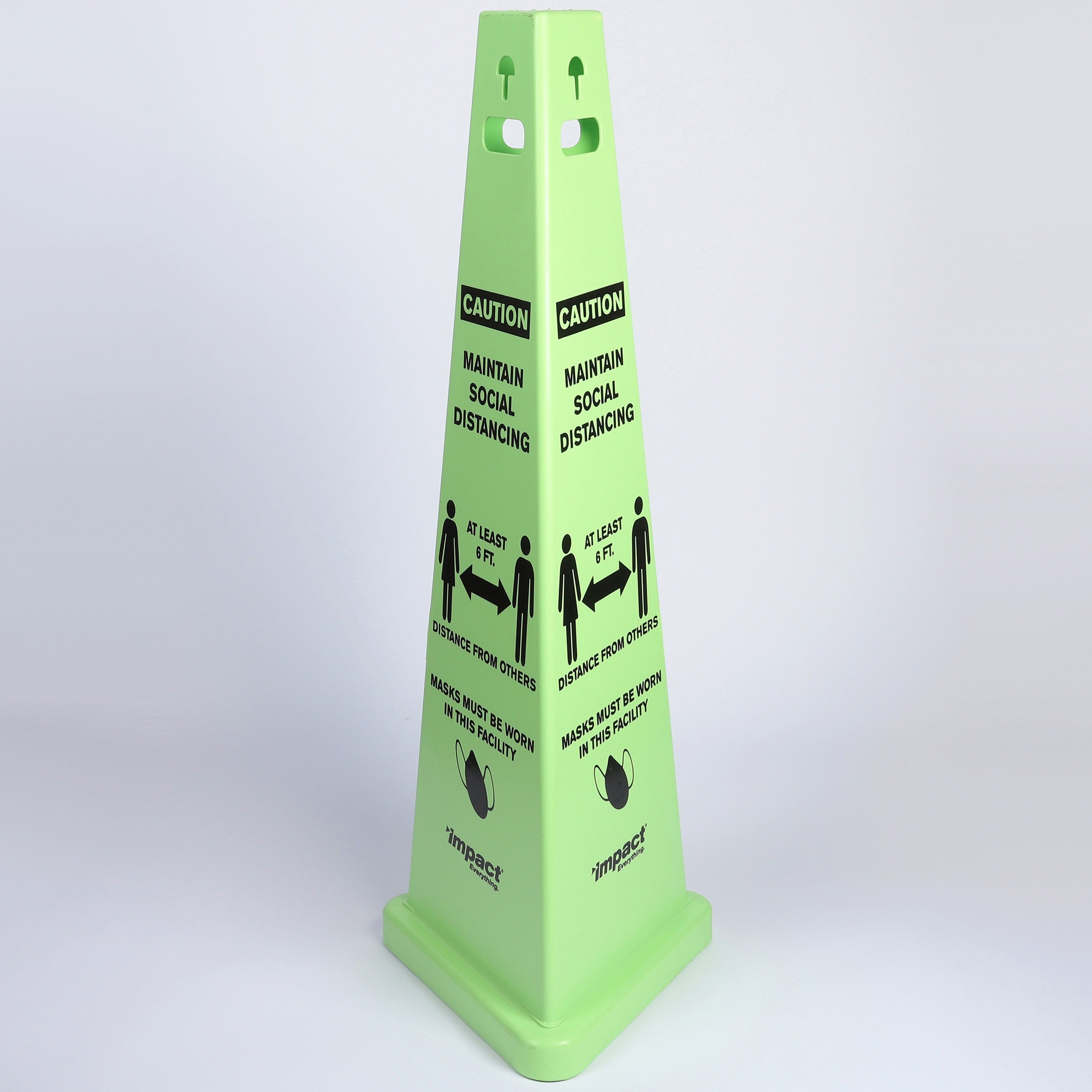 impact-trivu-social-distancing-3-sided-safety-cone-1-each-caution-maintain-social-distancing-print-message-40-height-x-148-depth-cone-shape-three-sided-uv-protected-plastic-fluorescent-yellow_imp9140sm - 2