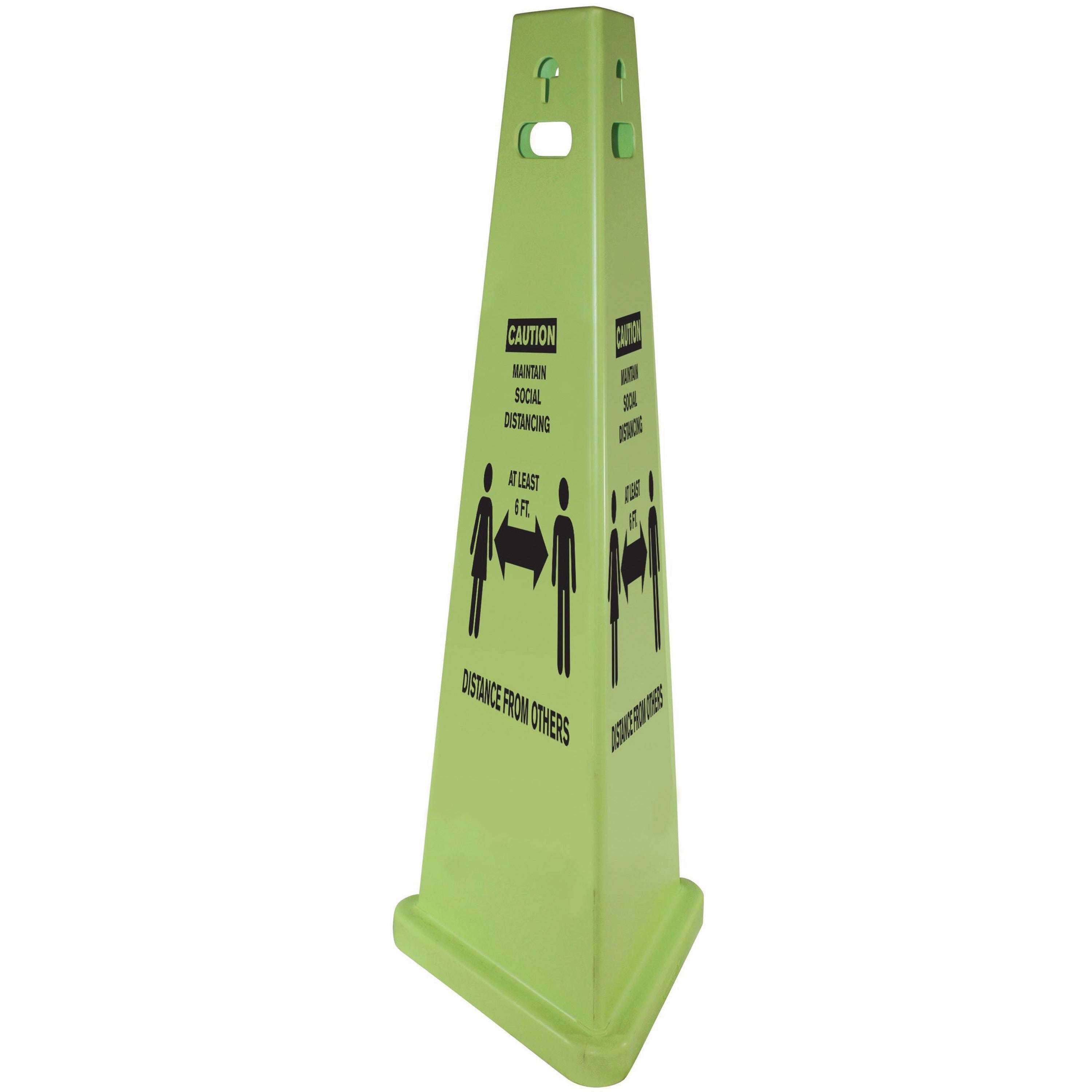 impact-trivu-social-distancing-3-sided-safety-cone-1-each-caution-maintain-social-distancing-print-message-40-height-x-148-depth-cone-shape-three-sided-uv-protected-plastic-fluorescent-yellow_imp9140sd - 1