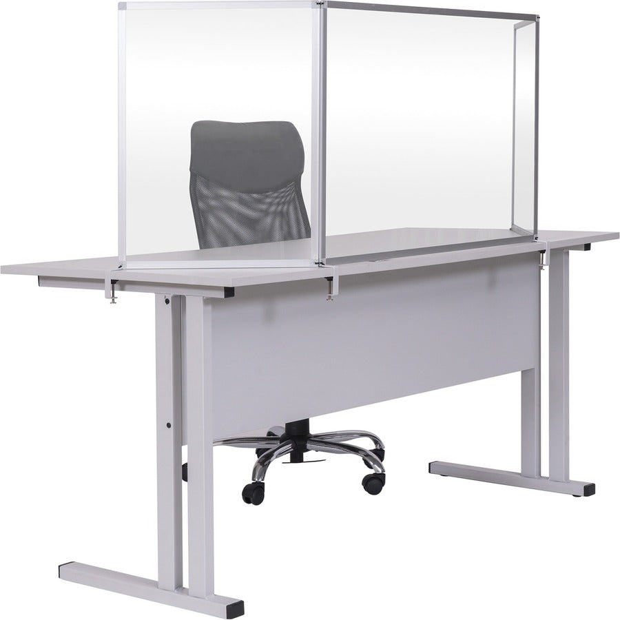 Bi-silque Desktop Divider Glass Barrier - 35.4" Width x 0.5" Depth x 23.6" Height x 53.2" Length - 1 Each - Aluminum - Glass