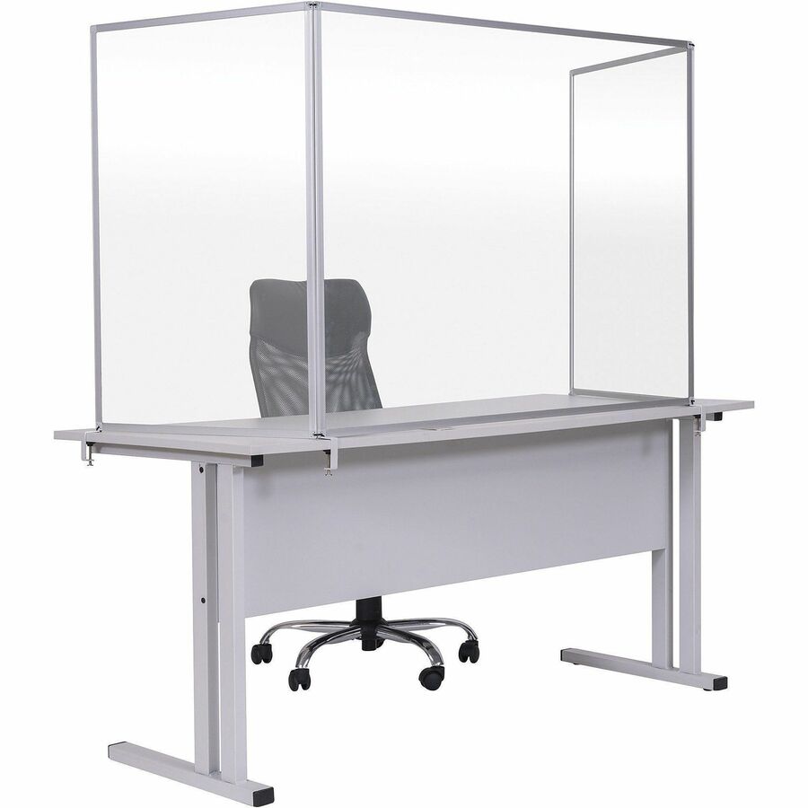 Bi-silque Desktop Divider Glass Barrier - 35.4" Width x 0.5" Depth x 23.6" Height x 53.2" Length - 1 Each - Aluminum - Glass