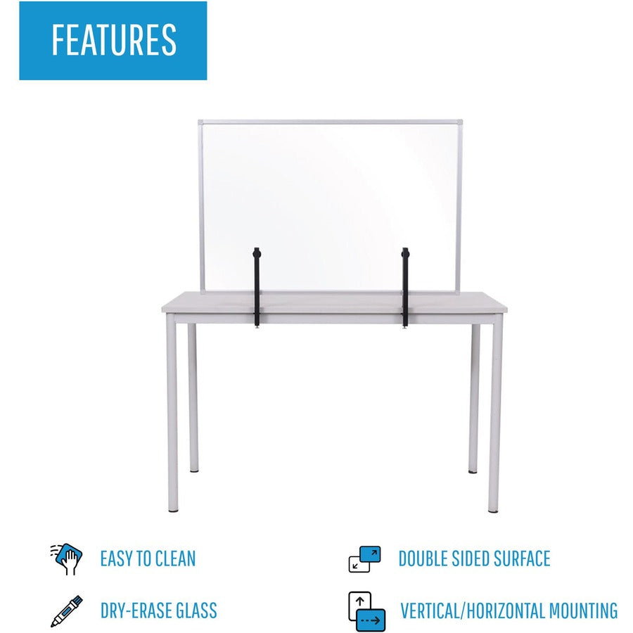 Protector Series Glass Aluminum Desktop Divider, 47.2 x 0.16 x 35.4, Clear