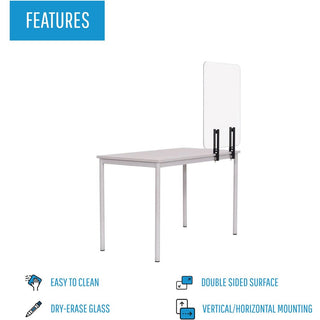 Protector Series Frameless Glass Desktop Divider, 47.2 x 0.16 x 35.4, Clear/Aluminum