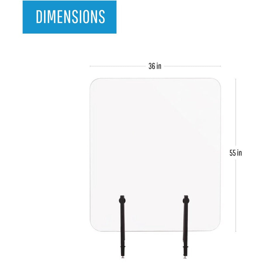Protector Series Frameless Glass Desktop Divider, 55.1 x 0.16 x 35.4, Clear/Aluminum