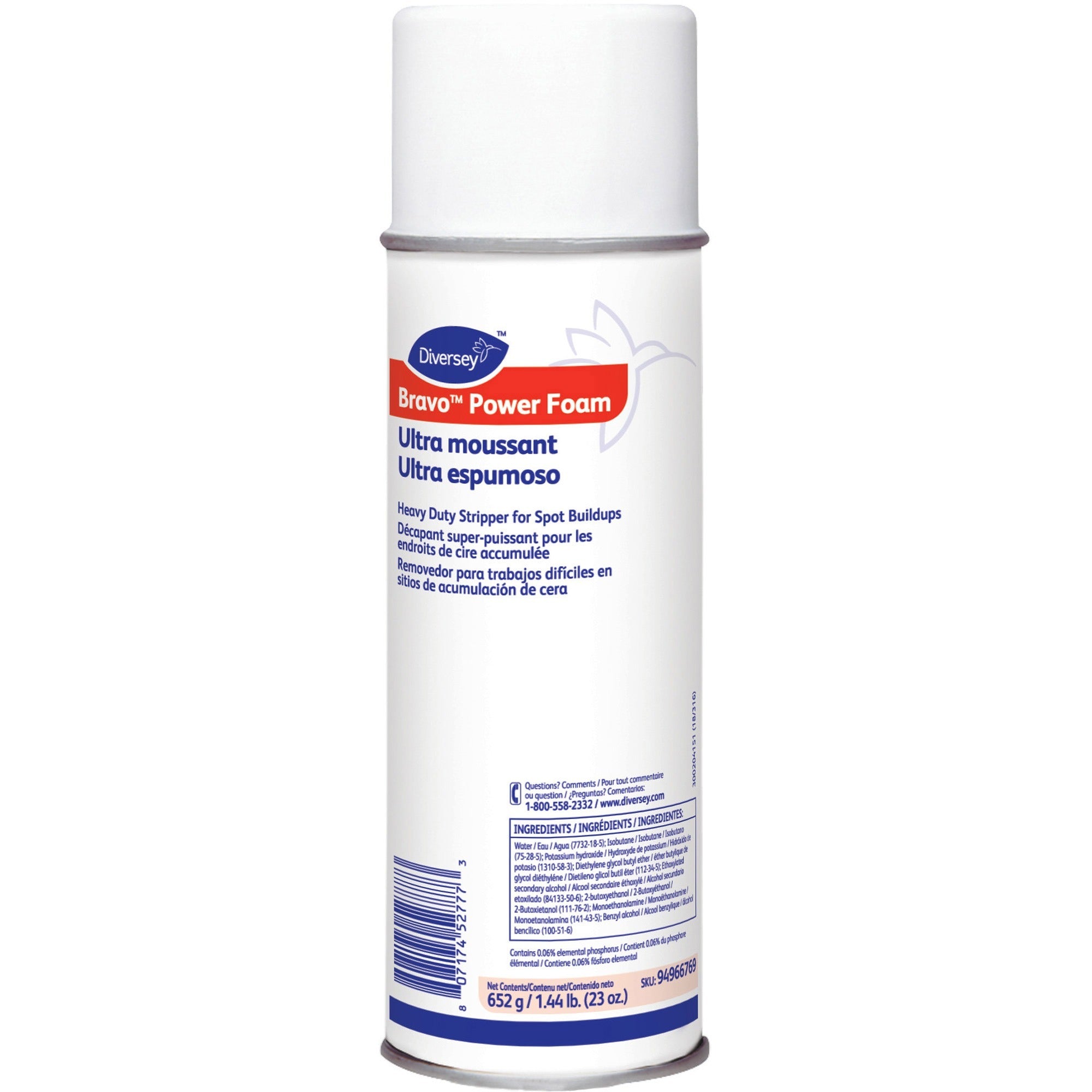 Diversey Bravo Power Foam Heavy Duty Stripper - Ready-To-Use - 23 fl oz (0.7 quart) - Solvent Scent - 12 / Carton - Heavy Duty, Fast Acting, Easy to Use - White