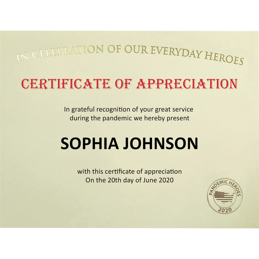 st-james-premium-weight-certificates-65-lb-basis-weight-everyday-heroes-85-x-11-inkjet-laser-compatible-ivory-gold-foil-25-pack-taa-compliant_fst83730 - 2