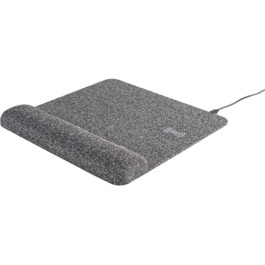 Powertrack Plush Wireless Charging Mouse Pad with Wrist Rest, 11.8 x 11.6, Gray
