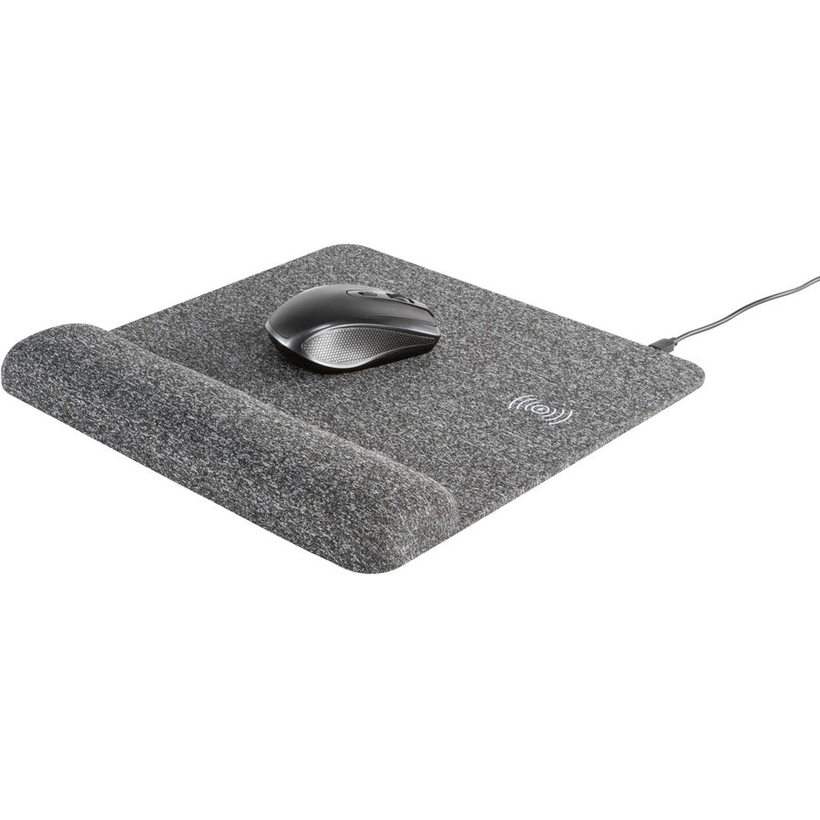 Powertrack Plush Wireless Charging Mouse Pad with Wrist Rest, 11.8 x 11.6, Gray