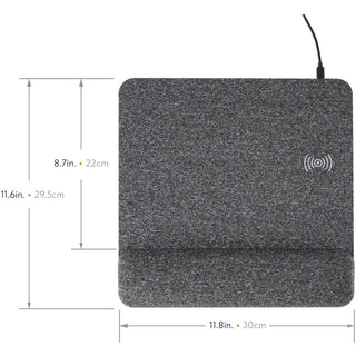 Powertrack Plush Wireless Charging Mouse Pad with Wrist Rest, 11.8 x 11.6, Gray