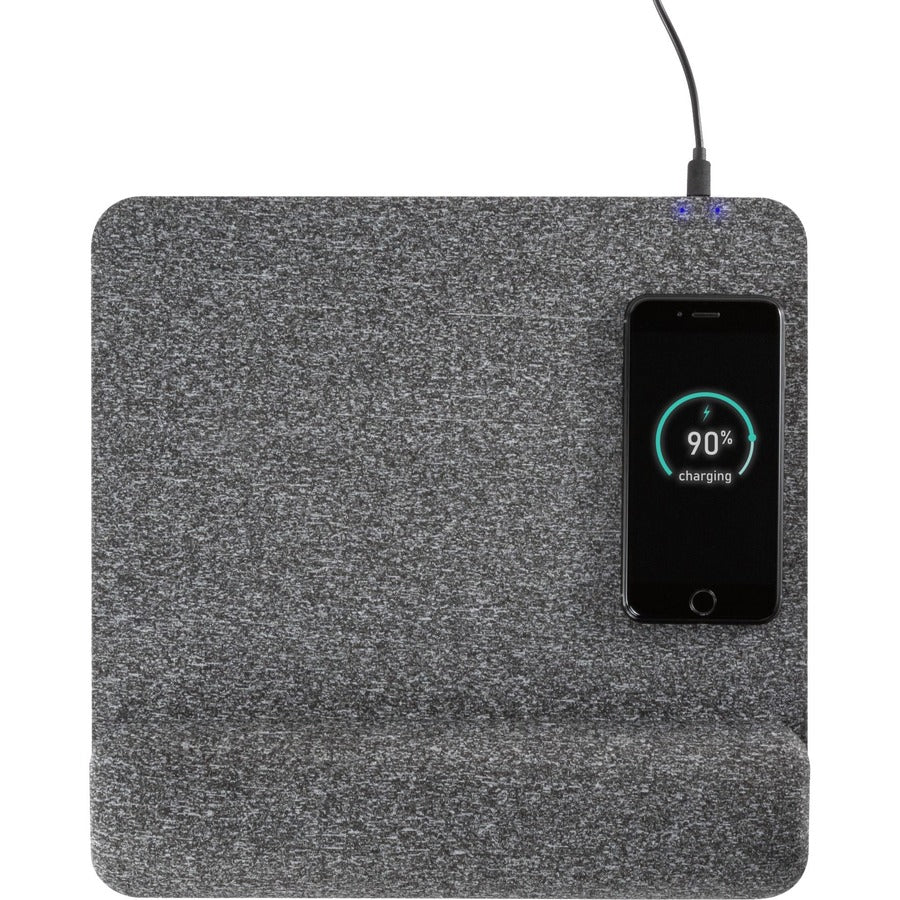 Powertrack Plush Wireless Charging Mouse Pad with Wrist Rest, 11.8 x 11.6, Gray