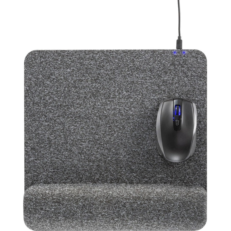 Powertrack Plush Wireless Charging Mouse Pad with Wrist Rest, 11.8 x 11.6, Gray