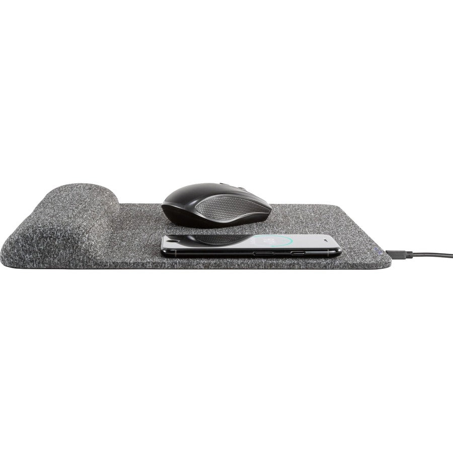 Powertrack Plush Wireless Charging Mouse Pad with Wrist Rest, 11.8 x 11.6, Gray