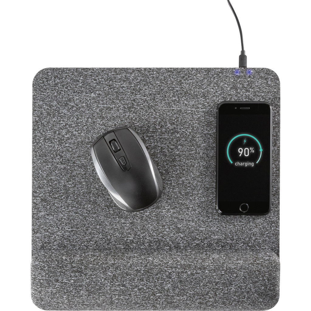 Powertrack Plush Wireless Charging Mouse Pad with Wrist Rest, 11.8 x 11.6, Gray