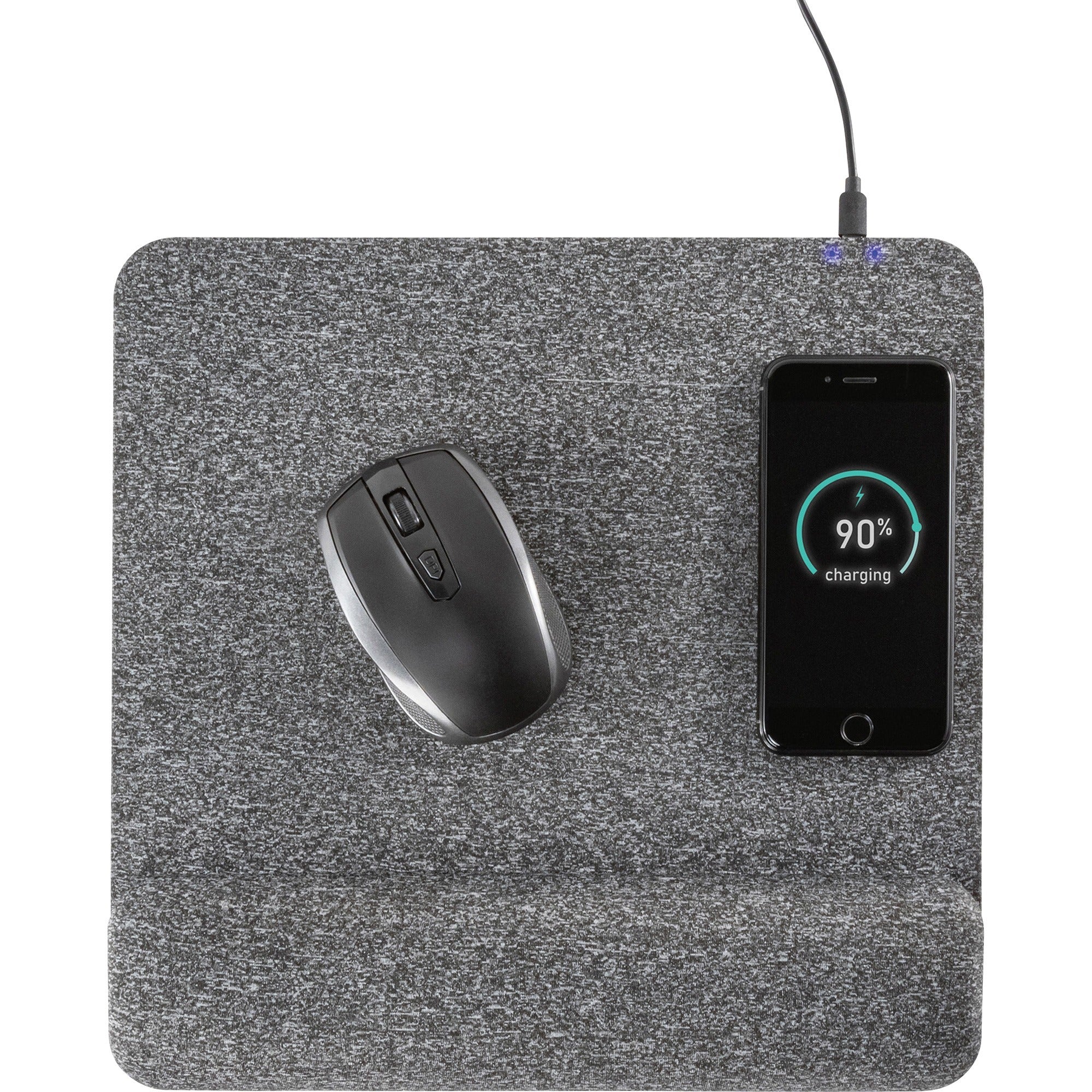 Powertrack Plush Wireless Charging Mouse Pad with Wrist Rest, 11.8 x 11.6, Gray