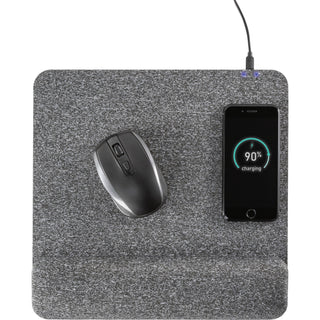 Powertrack Plush Wireless Charging Mouse Pad with Wrist Rest, 11.8 x 11.6, Gray