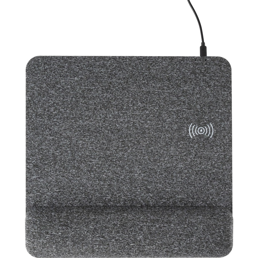Powertrack Plush Wireless Charging Mouse Pad with Wrist Rest, 11.8 x 11.6, Gray