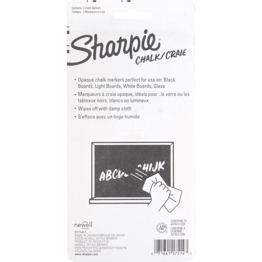 Sharpie Wet Erase Chalk Markers - Medium Marker Point - Red, Blue, Yellow - 3 / Pack