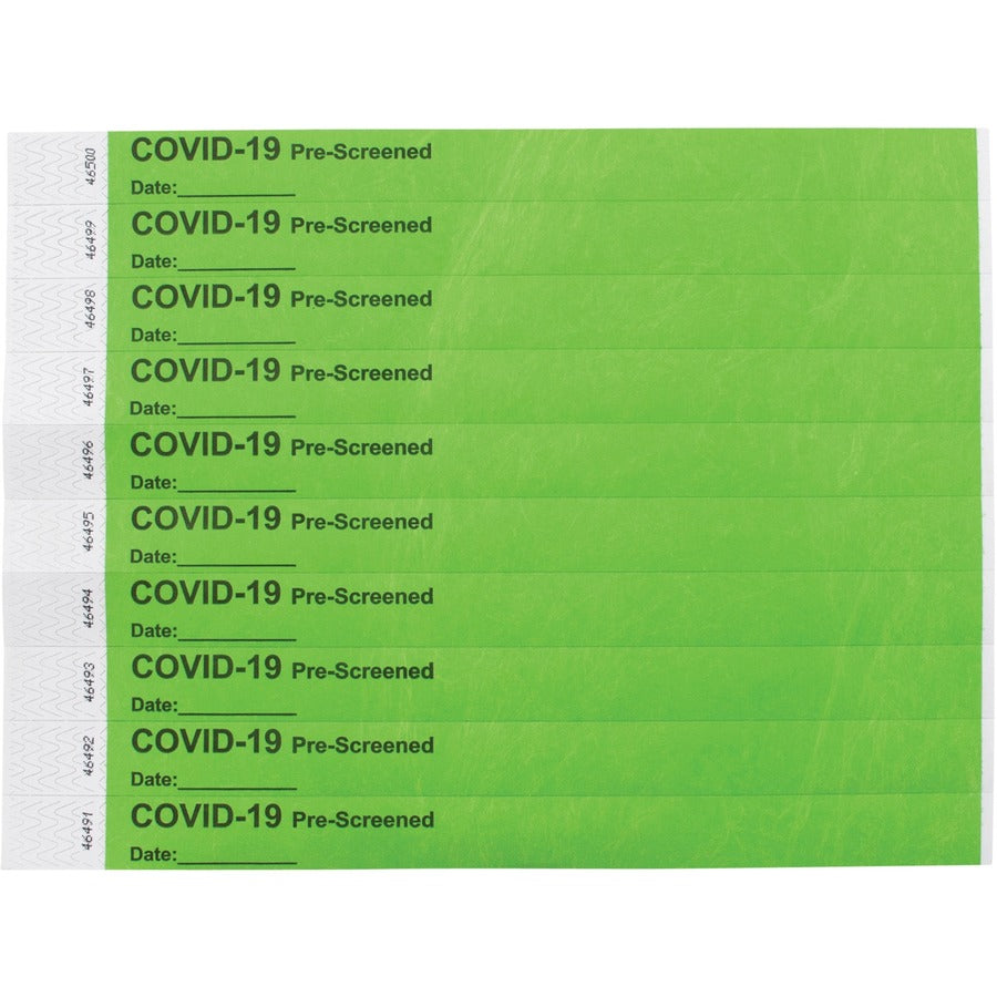 Advantus COVID Prescreened Tyvek Wristbands - 3/4" Width x 10" Length - Rectangle - Green - Tyvek - 100 / Pack