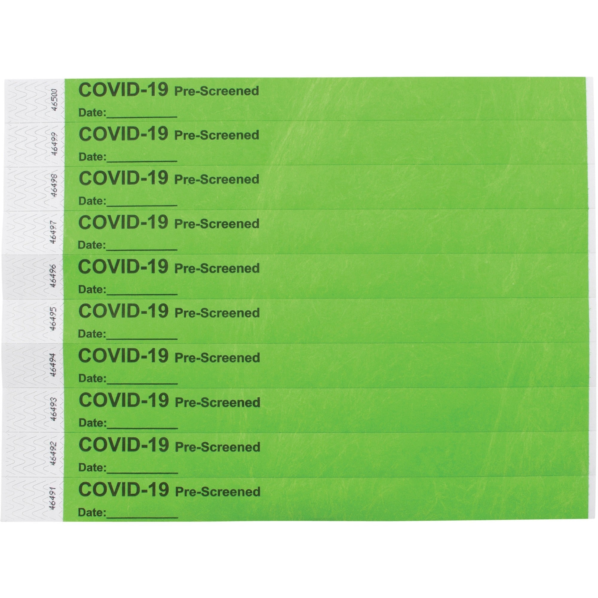 advantus-covid-prescreened-tyvek-wristbands-3-4-width-x-10-length-rectangle-green-tyvek-100-pack_avt76097 - 2