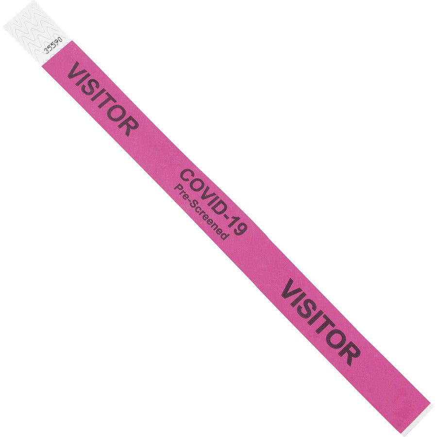 Advantus COVID Prescreened Visitor Wristbands - 3/4" Width x 10" Length - Rectangle - Pink - Tyvek - 100 / Pack
