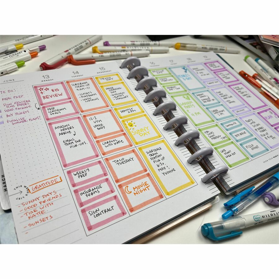 Zebra Pen Mildliner Double-ended Assorted Highlighter Set 10PK - Fine, Bold Marker Point - Bullet, Chisel Marker Point Style - Mild Lavender, Mild Spring Green, Mild Citrus Green, Mild Marigold, Mild Fuchsia, Mild Dark Gray, Mild Cyan, Mild Coral Pin