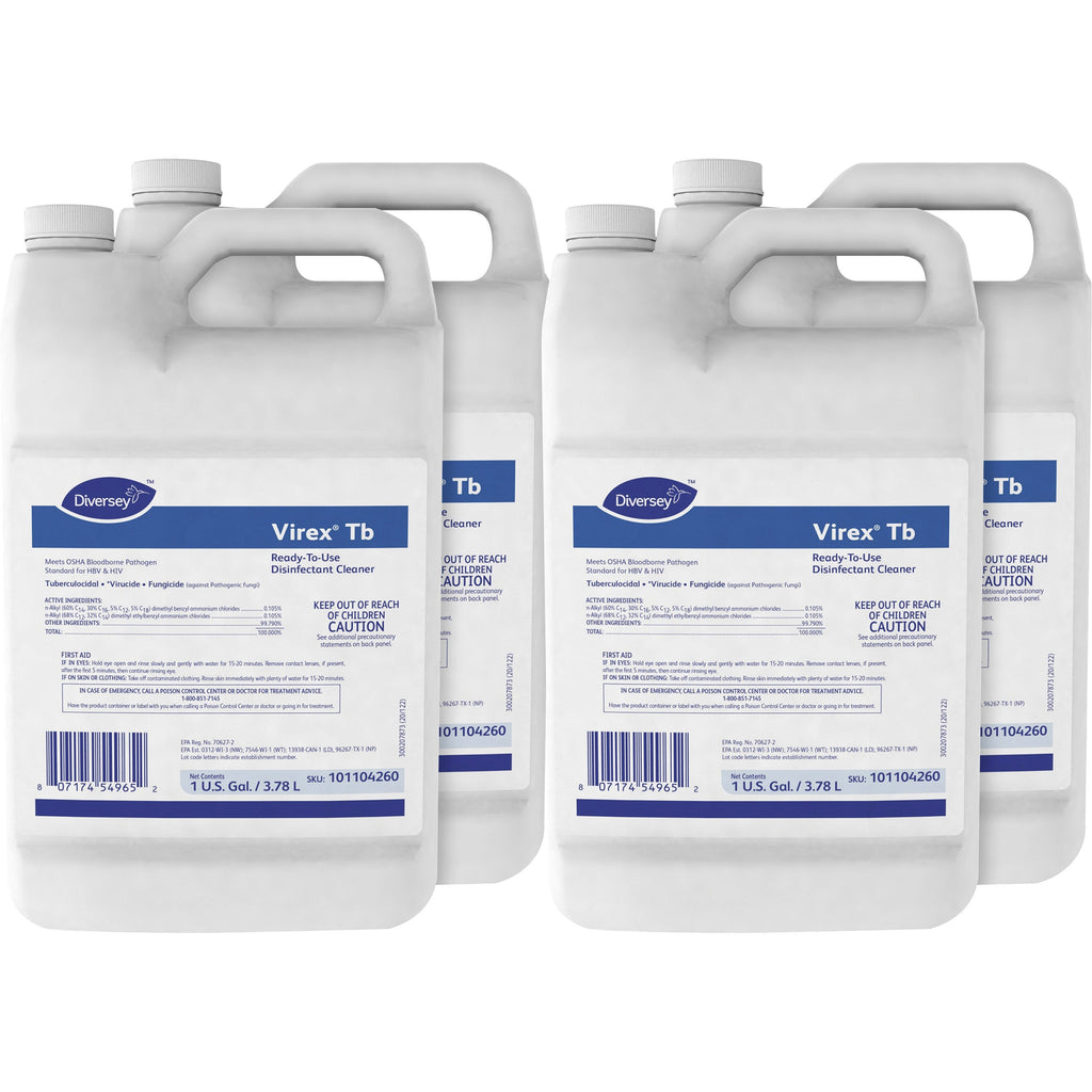 Diversey Virex Quaternary-Based RTU Disinfectant - Ready-To-Use - 128 fl oz (4 quart) - 4 / Carton - Deodorize, Fast Acting - Clear