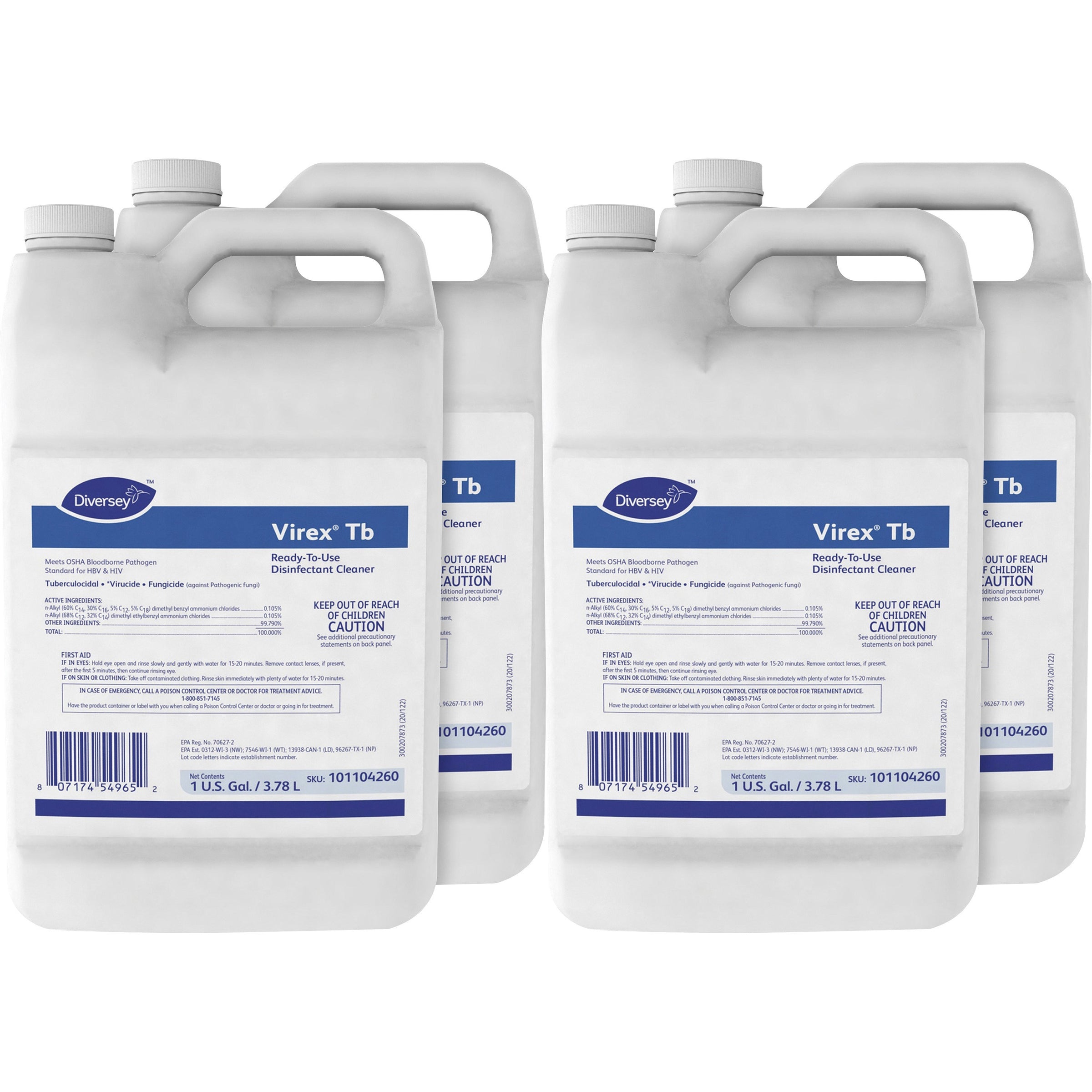 Diversey Virex Quaternary-Based RTU Disinfectant - Ready-To-Use - 128 fl oz (4 quart) - 4 / Carton - Deodorize, Fast Acting - Clear