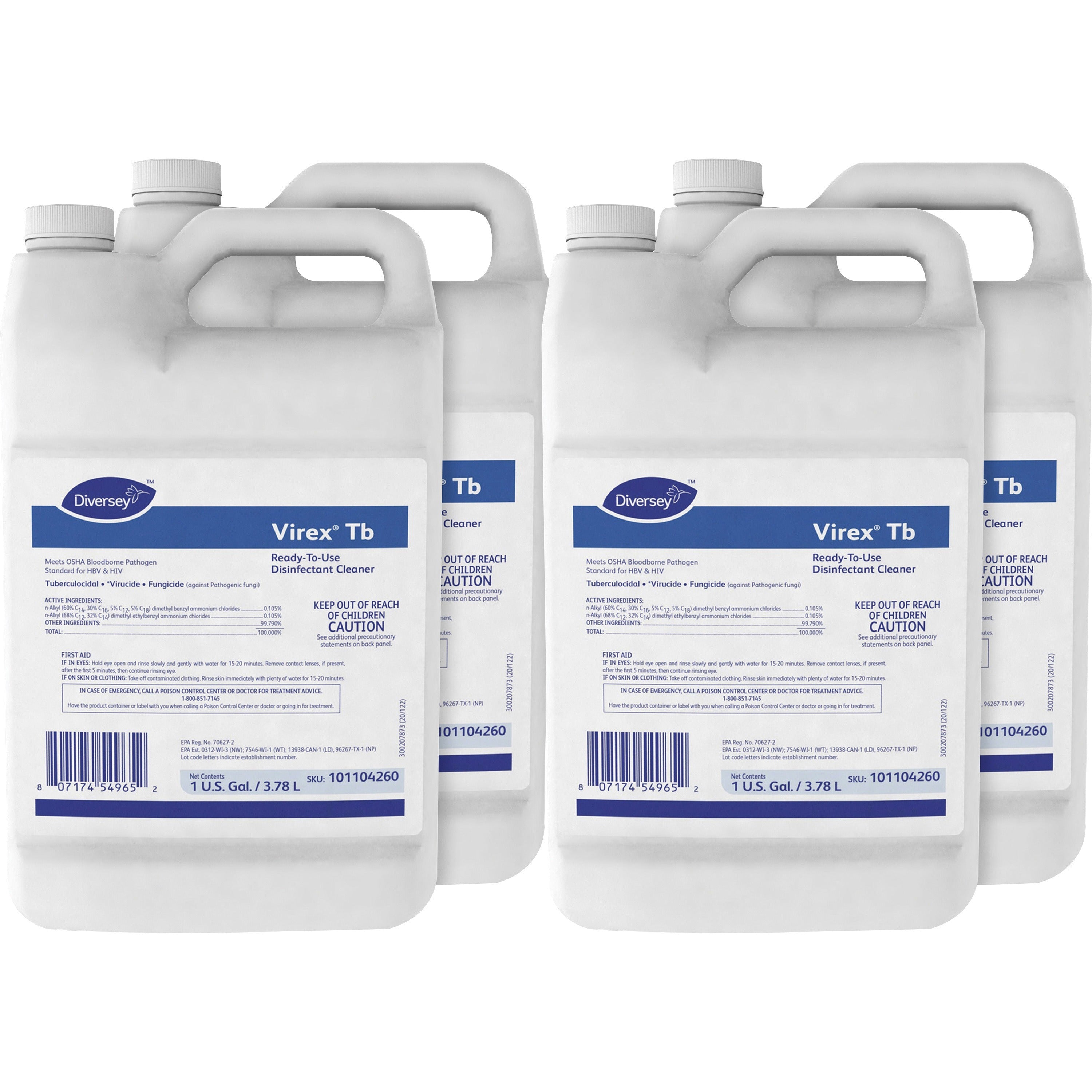 Diversey Virex Quaternary-Based RTU Disinfectant - Ready-To-Use - 128 fl oz (4 quart) - 4 / Carton - Deodorize, Fast Acting - Clear