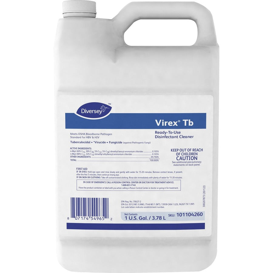 Diversey Virex Quaternary-Based RTU Disinfectant - Ready-To-Use - 128 fl oz (4 quart) - 4 / Carton - Deodorize, Fast Acting - Clear