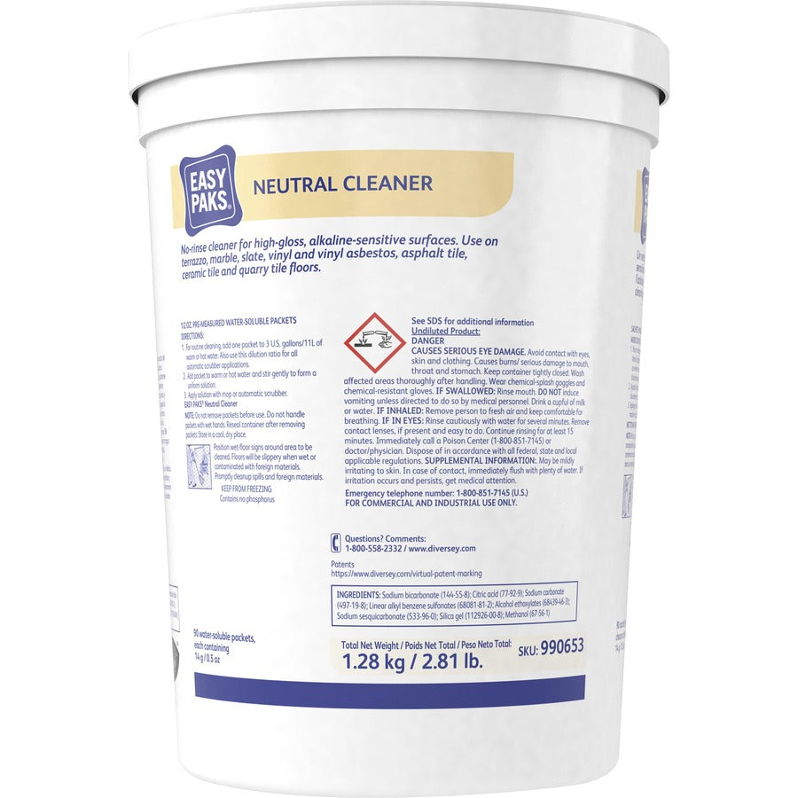 Diversey EasyPaks Neutral Cleaner - Concentrate - 0.50 oz (0.03 lb) - Pine Forest Scent - 90 / Canister - 2 / Carton - Phosphate-free, Rinse-free - Orange