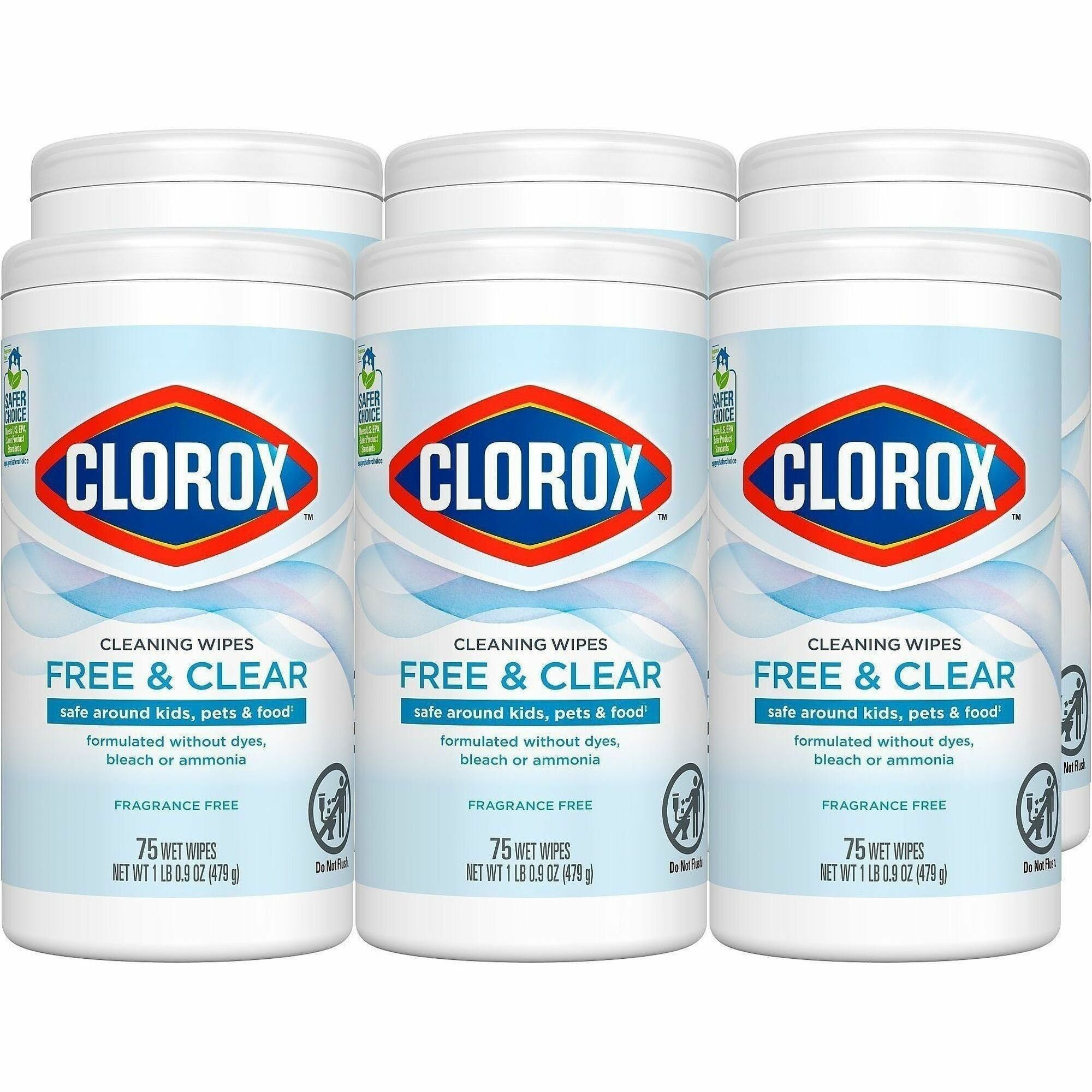 Clorox Free & Clear Compostable All Purpose Cleaning Wipes - 4.25" Length x 4.25" Width - 75 / Tub - 6 / Carton - Bleach-safe, Dye-free, Scent-free, Durable, Residue-free - White