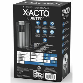 Model 1612 Quiet Pro Electric Pencil Sharpener, AC-Powered, 3 x 5 x 9, Black/Silver/Smoke