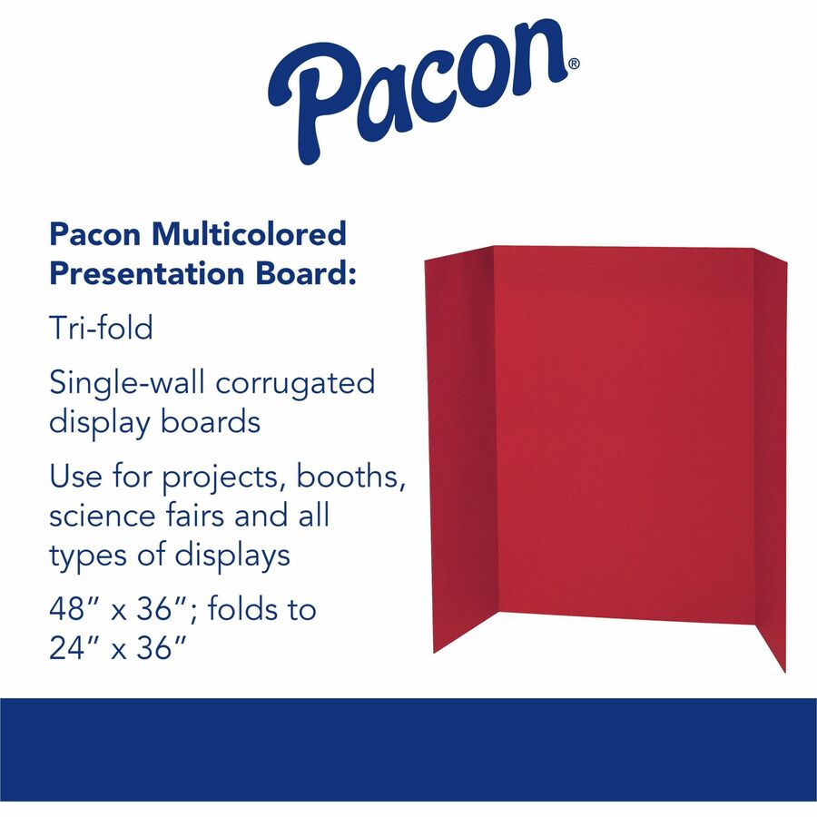 Pacon 140 lb. Watercolor Single Wall Presentation Board - 48" Height x 36" Width - Red Surface - Tri-fold, Corrugated, Recyclable, Single Ply - 24 / Carton