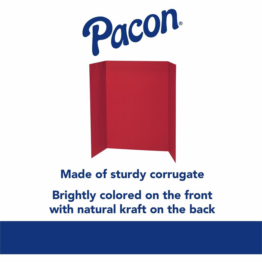 Pacon 140 lb. Watercolor Single Wall Presentation Board - 48" Height x 36" Width - Red Surface - Tri-fold, Corrugated, Recyclable, Single Ply - 24 / Carton
