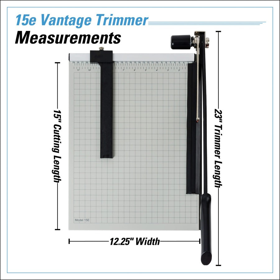 Vantage Guillotine Paper Trimmer/Cutter, 15 Sheets, 15" Cut Length, Metal Base, 12.25 x 15.75