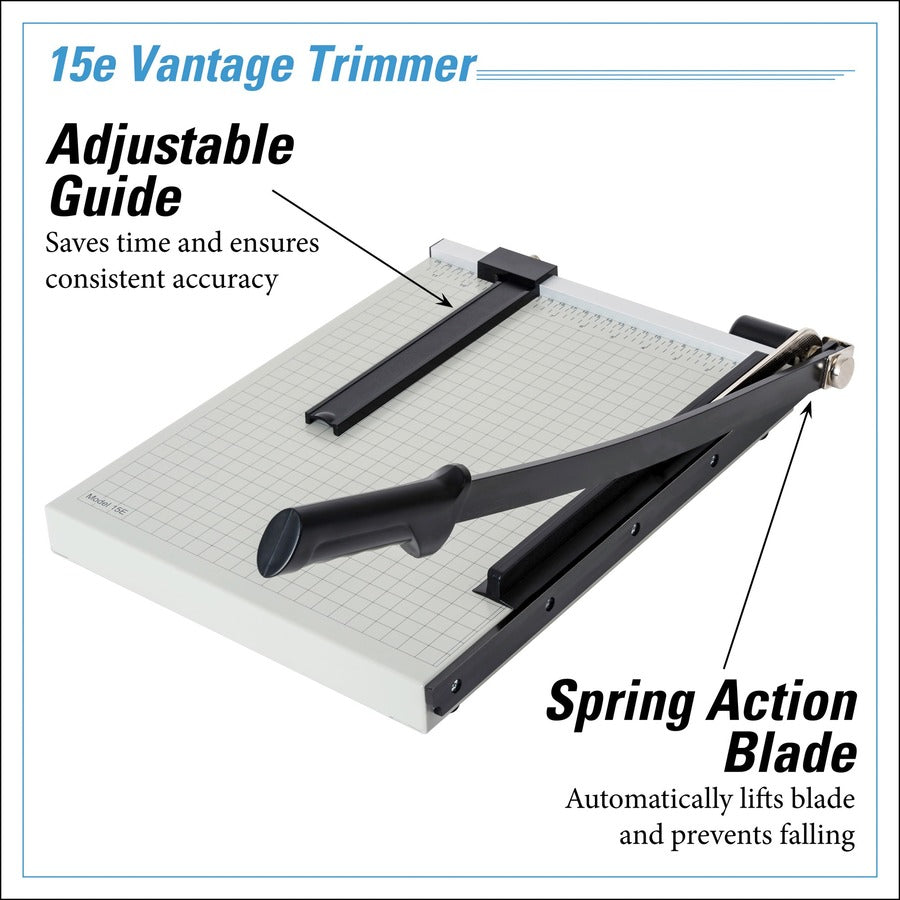 Vantage Guillotine Paper Trimmer/Cutter, 15 Sheets, 15" Cut Length, Metal Base, 12.25 x 15.75