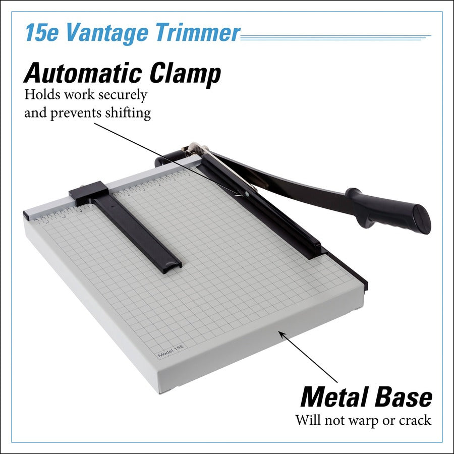 Vantage Guillotine Paper Trimmer/Cutter, 15 Sheets, 15" Cut Length, Metal Base, 12.25 x 15.75