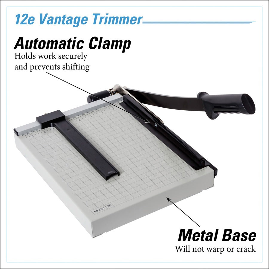 Vantage Guillotine Paper Trimmer/Cutter, 15 Sheets, 12" Cut Length, Metal Base, 10 x 12.75