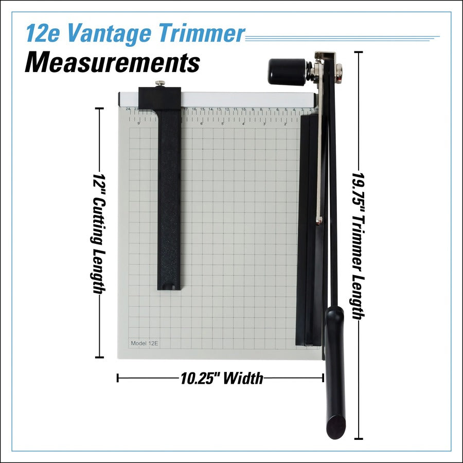 Vantage Guillotine Paper Trimmer/Cutter, 15 Sheets, 12" Cut Length, Metal Base, 10 x 12.75