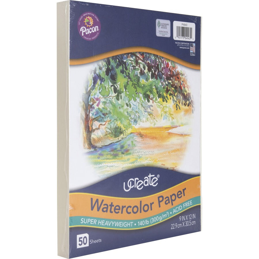 UCreate Watercolor Paper - 140 lb Basis Weight - 9" x 12" - White Paper - Acid-free, Recyclable - 50 / Pack