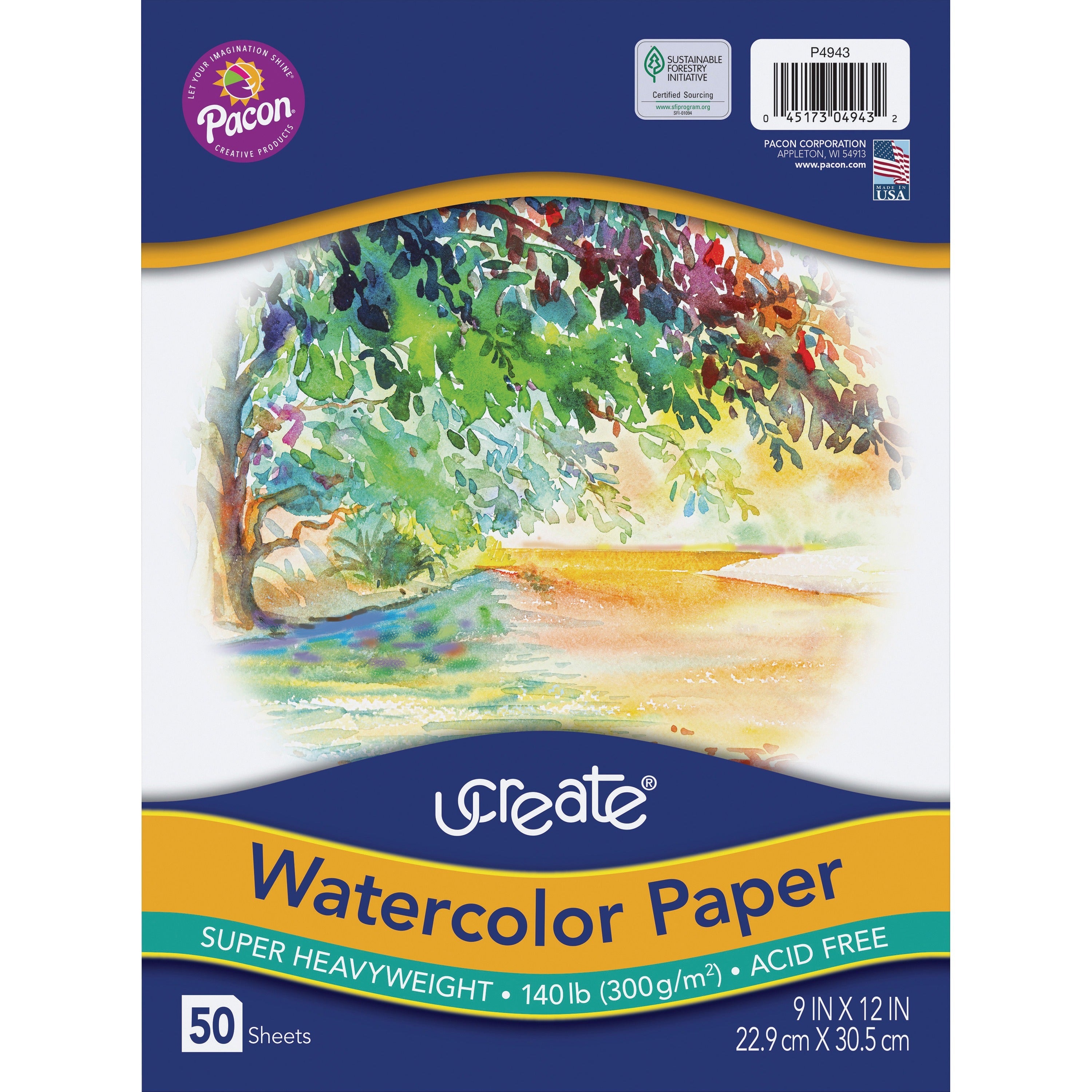 ucreate-watercolor-paper-140-lb-basis-weight-9-x-12-white-paper-acid-free-recyclable-50-pack_pacp4943 - 1