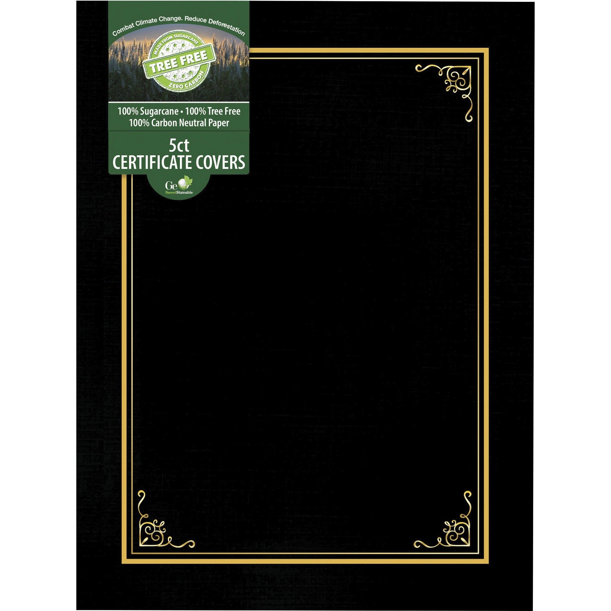 Certificate/Document Cover, 9.75" x 12.5", Black With Gold Foil, 5/Pack