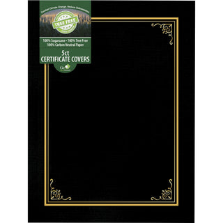 Certificate/Document Cover, 9.75" x 12.5", Black With Gold Foil, 5/Pack