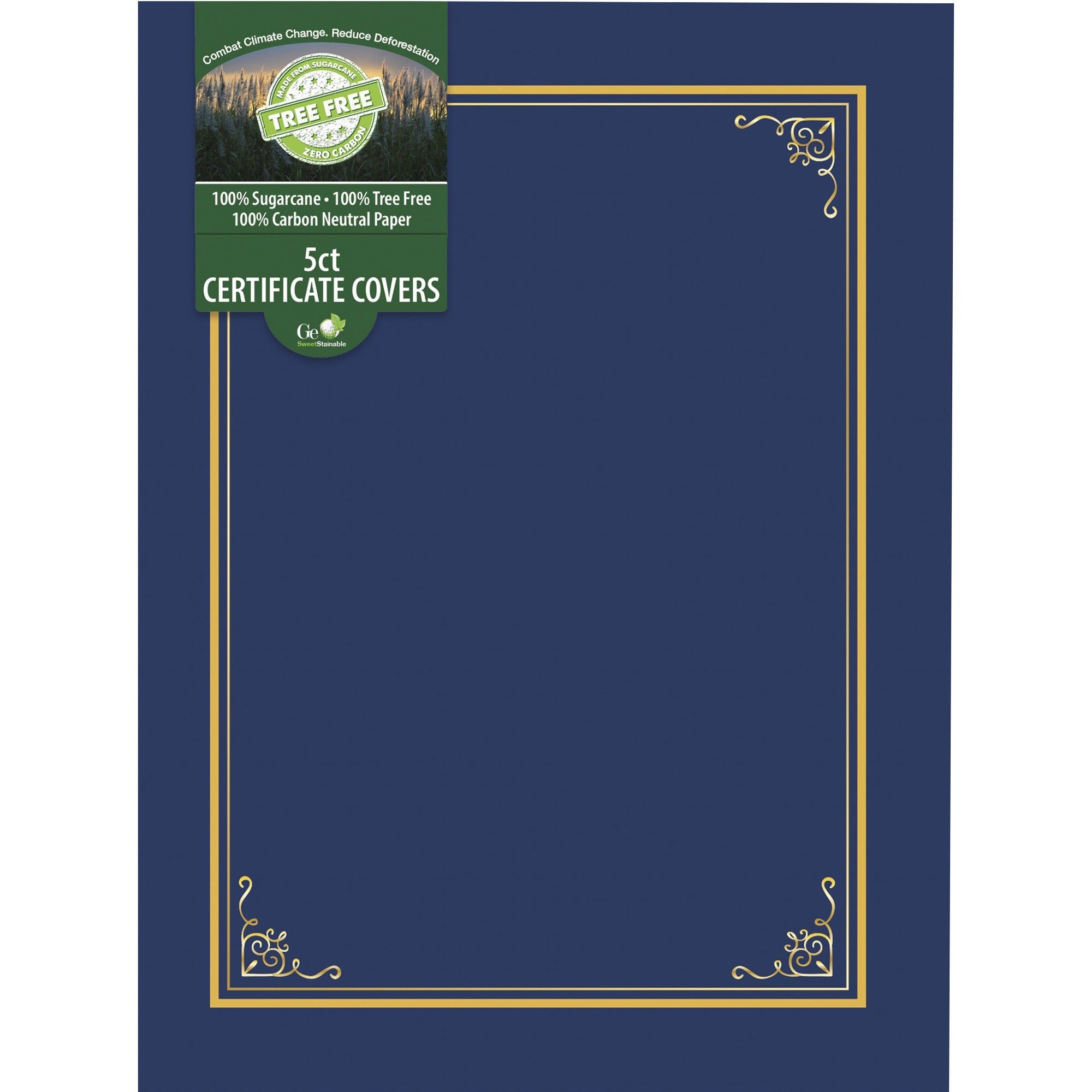 Certificate/Document Cover, 9.75' x 12.5", Navy With Gold Foil, 5/Pack