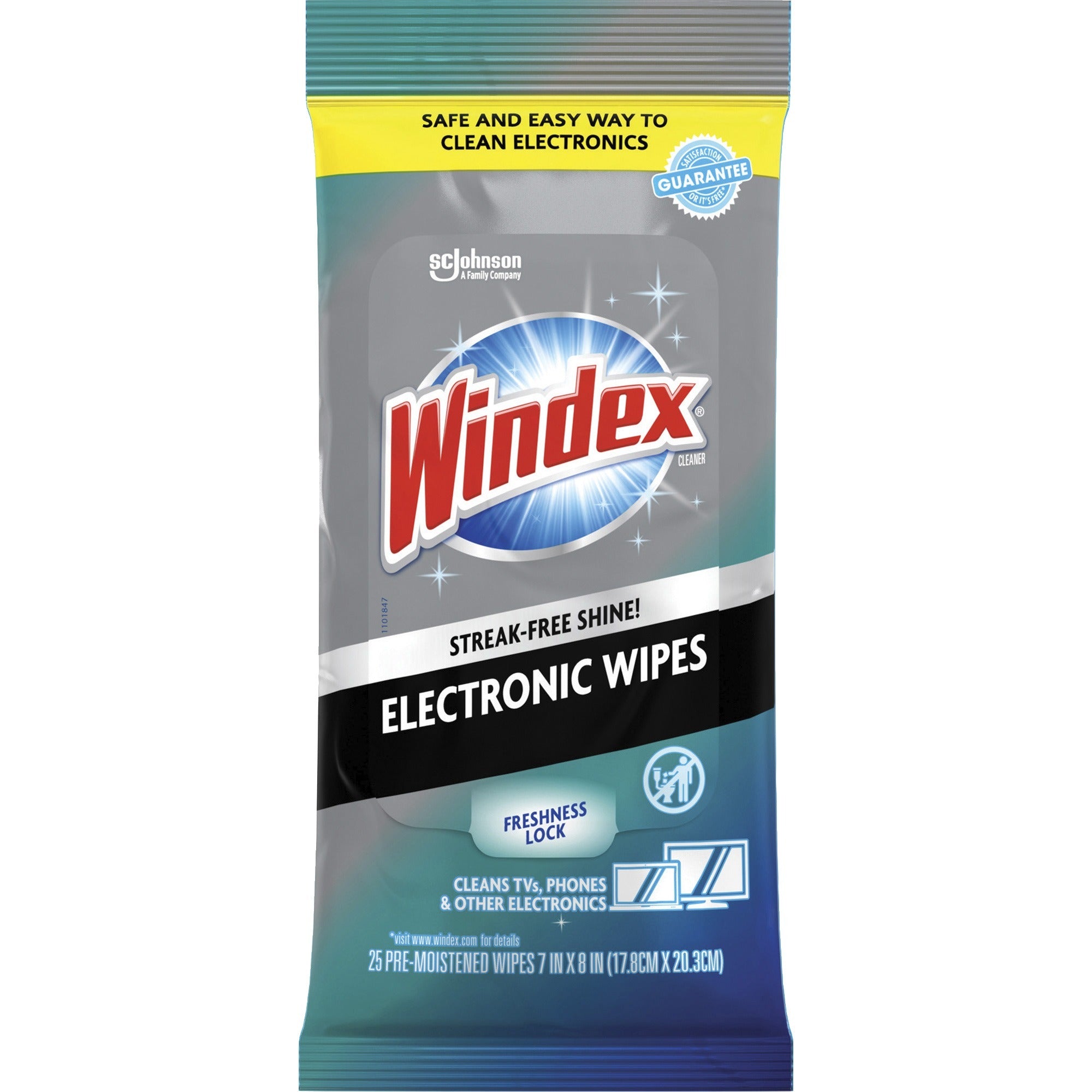 Windex Electronic Wipes - For Multipurpose, Multi Surface - Non-drip, Ammonia-free, Pre-moistened, Streak-free, Residue-free, Damage Resistant - 25 / Pack - 12 / Carton - White