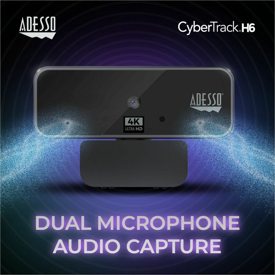 CyberTrack H6 4K USB Fixed Focus Webcam with Microphone, 3840 Pixels x 2160 Pixels, 8 Mpixels, Black
