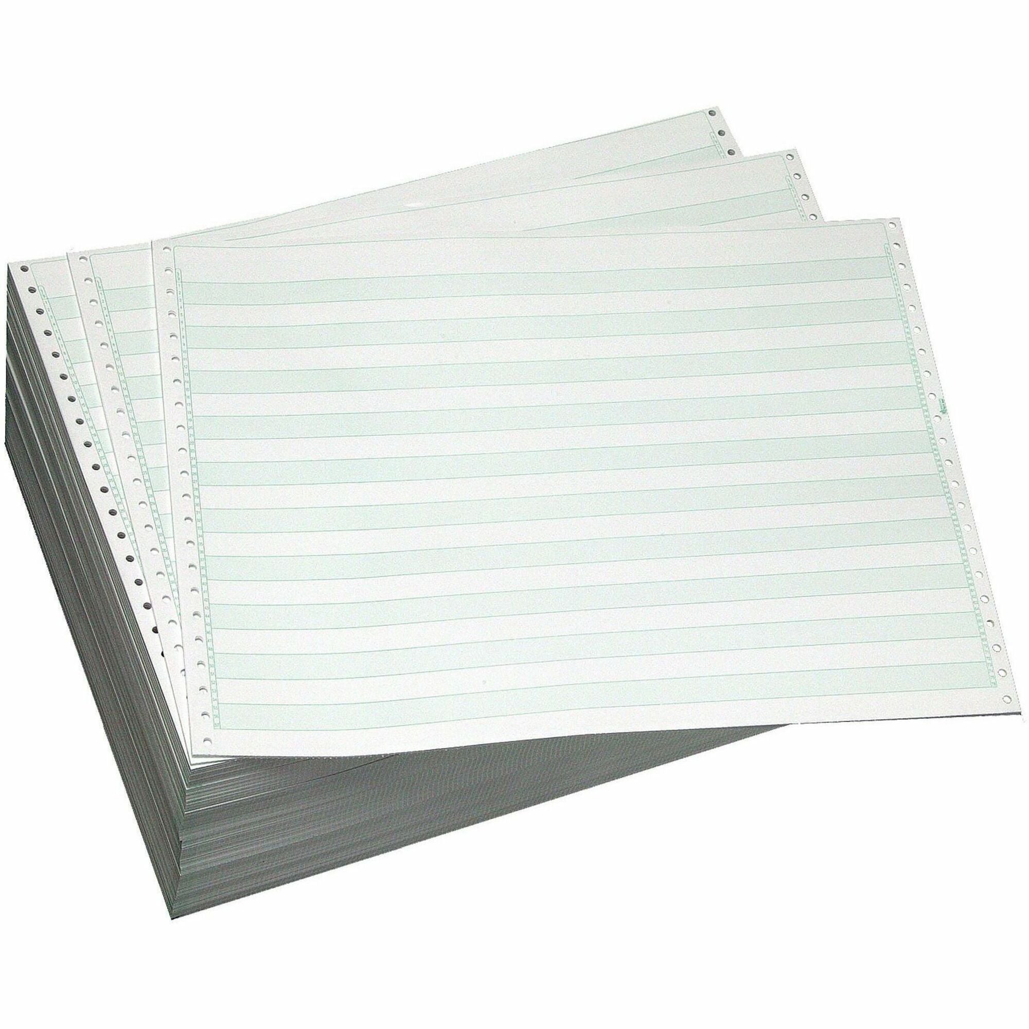 Continuous Feed Computer Paper, 1-Part, 18 lb Bond Weight, 11 x 14.88, White/Green Bar, 3,000/Carton